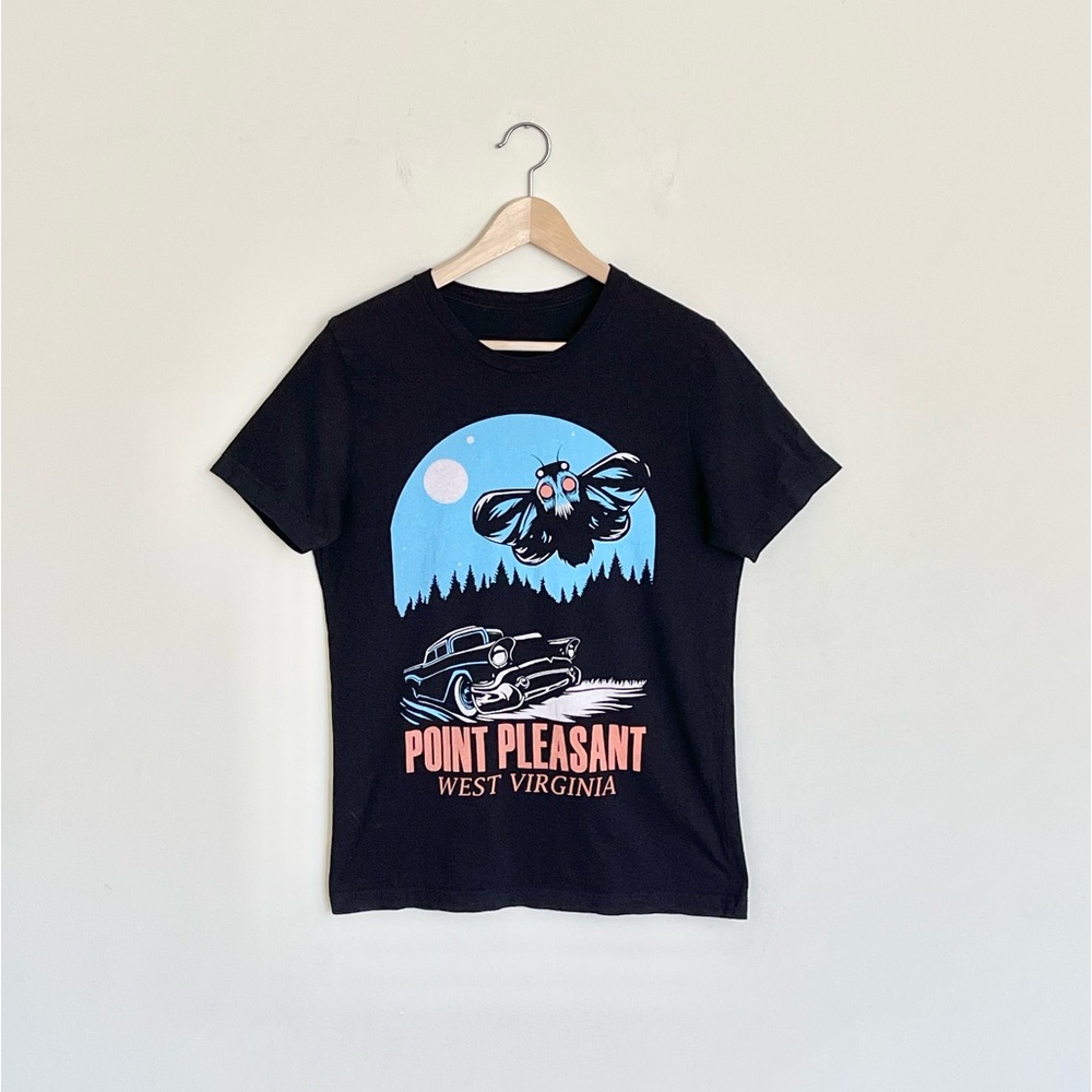Mothman Point Pleasant West Virginia Graphic Black T Shirt Adult Size Medium
